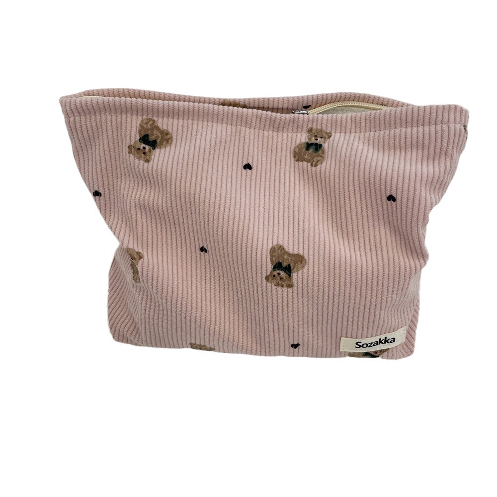 The 49192 copyrighted autumn and winter new cute bear corduroy cosmetic bag is now paired with a bag storage bag Item Picture