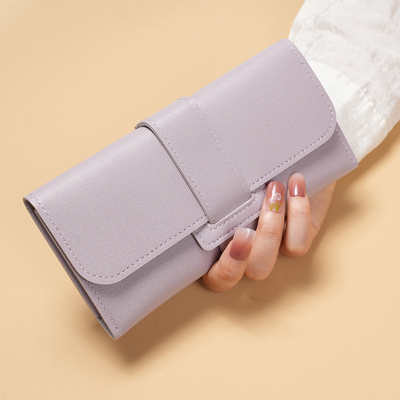 Ladies' wallet, long, three-fold flip cover, Korean style, fresh and cute, student pocket, multi-functional buckle wallet, foreign trade Application Scenario