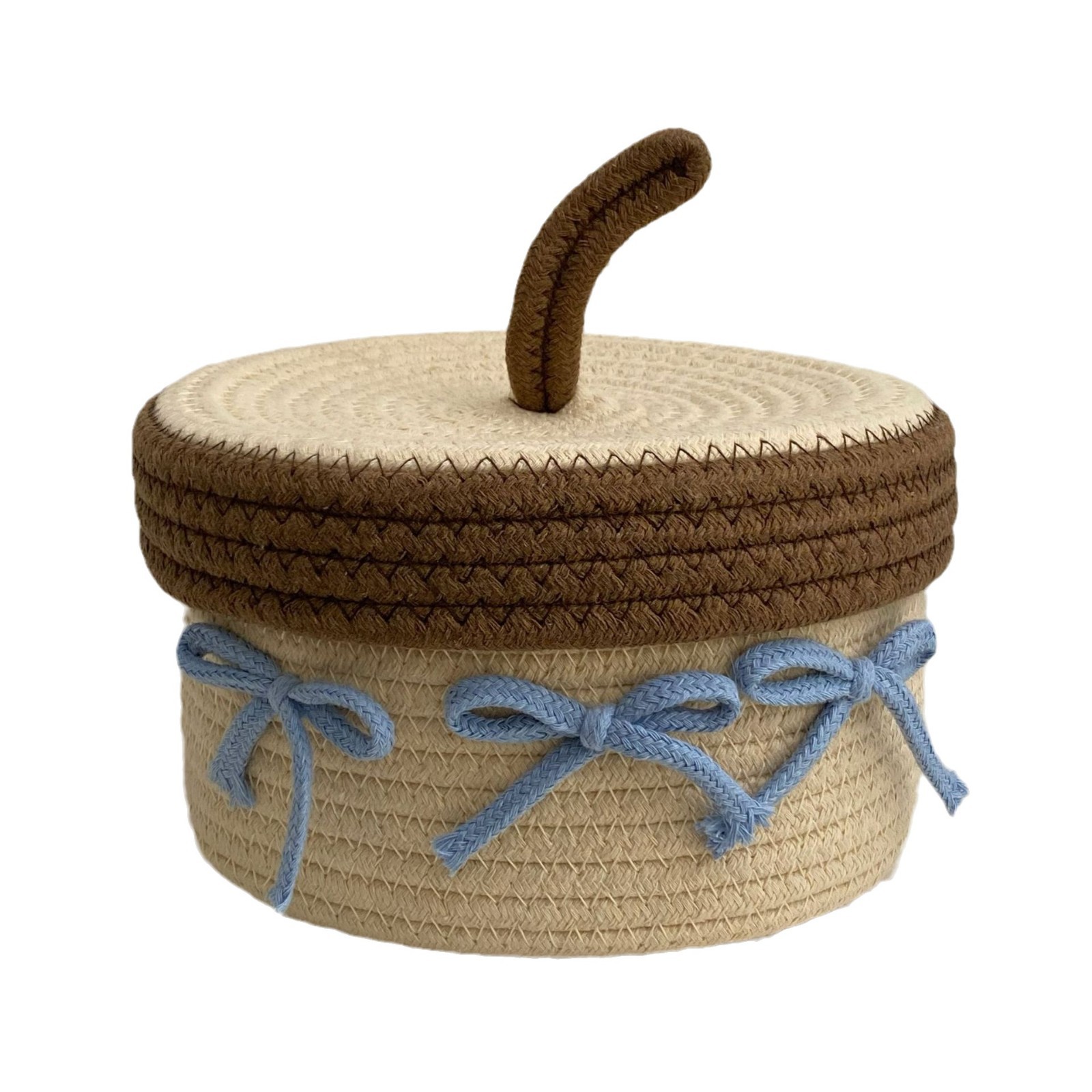 Cute cotton thread woven storage basket, home covered miscellaneous storage basket, desktop dust-proof decorative item storage basket, storage basket Item Picture