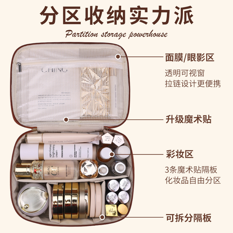 Cross-border bestseller, freely disassemblable large-capacity high-end pu makeup bag, travel portable toiletries and cosmetics storage bag details Picture