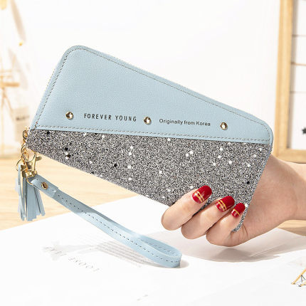 2021 New style wallet, long zipper wallet for women, Korean version, spliced color contrast tassel, versatile card case, mobile phone case Specification drawing