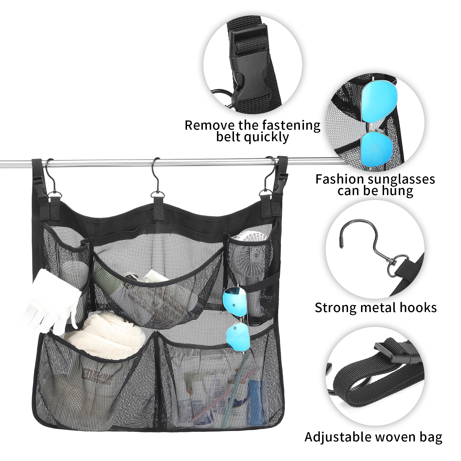 Summer clothing, multi-functional outdoor swimming pool hook storage bag, toy storage bag, extra-large bath hanging net bag Application Scenario