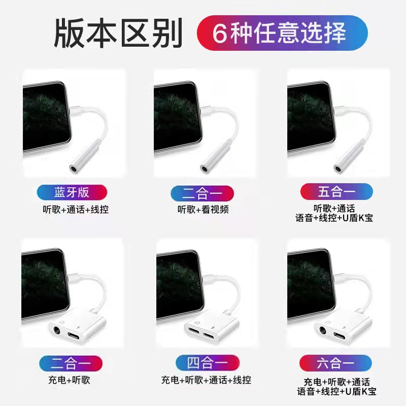 Compatible with Apple adapter 2-in-1 live streaming iPhone7/8/8 P /x/11/12 headphone adapter Specification drawing