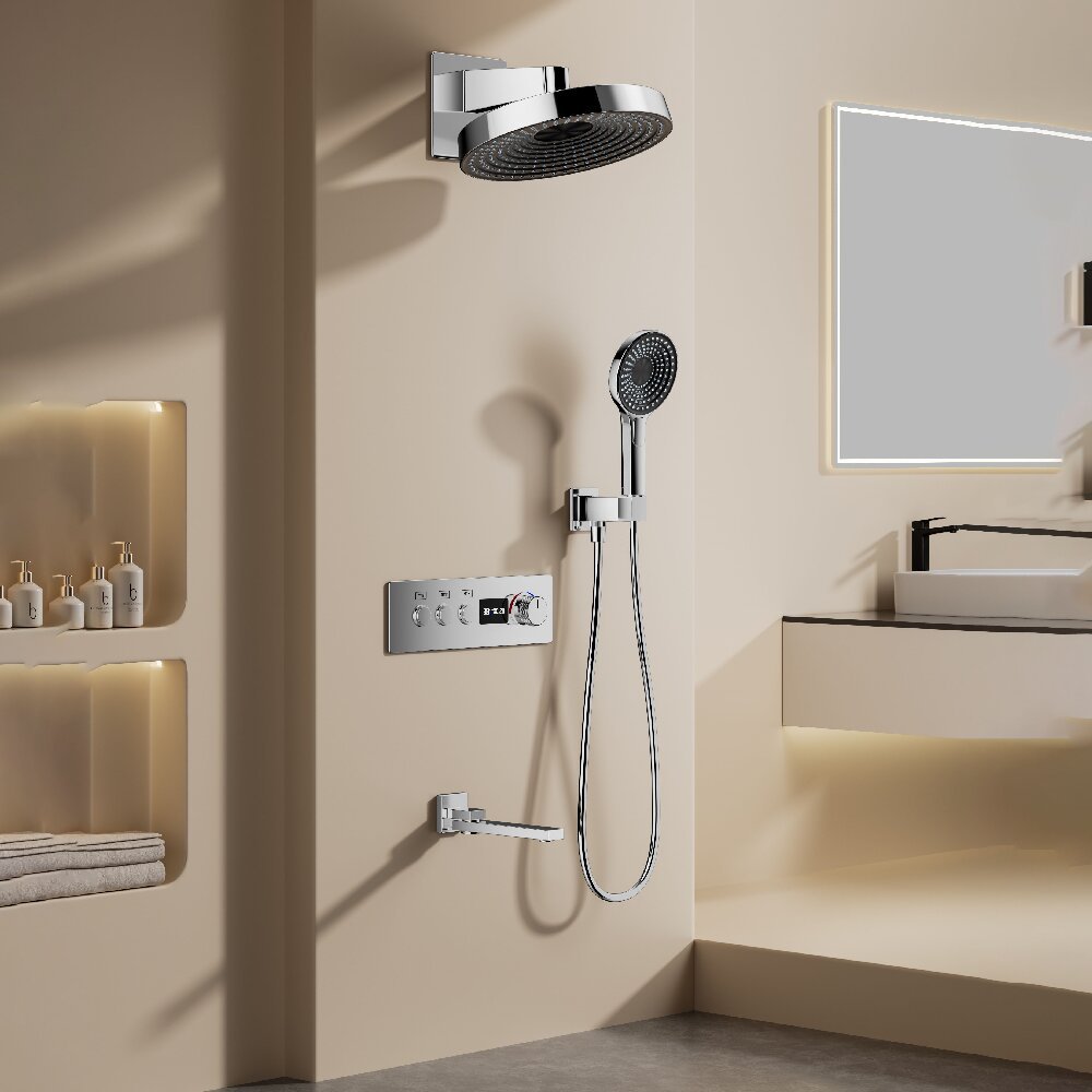 Concealed wall-mounted shower head, three-speed pressurized large top shower head set with water flow and temperature under the waterfall Application Scenario