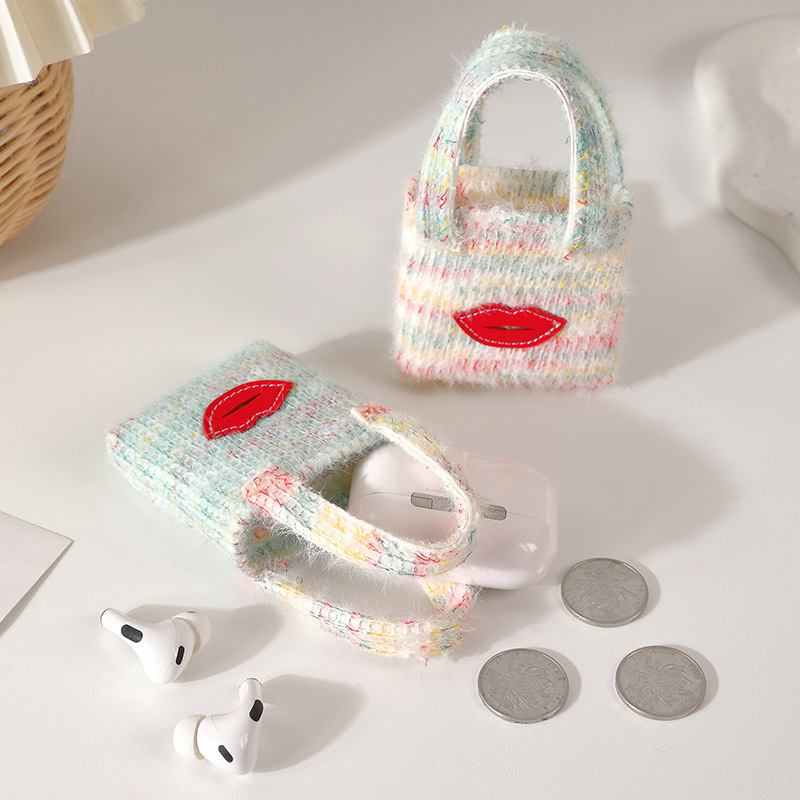 Ailun's new plush mini earphone case, Apple AirPods neckband storage case, portable flip earphones details Picture