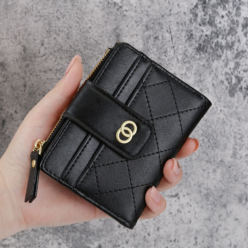 2022 New style vertical buckle women's Korean-style multi-slot short coin purse, card bag, small wallet, zipper full figure