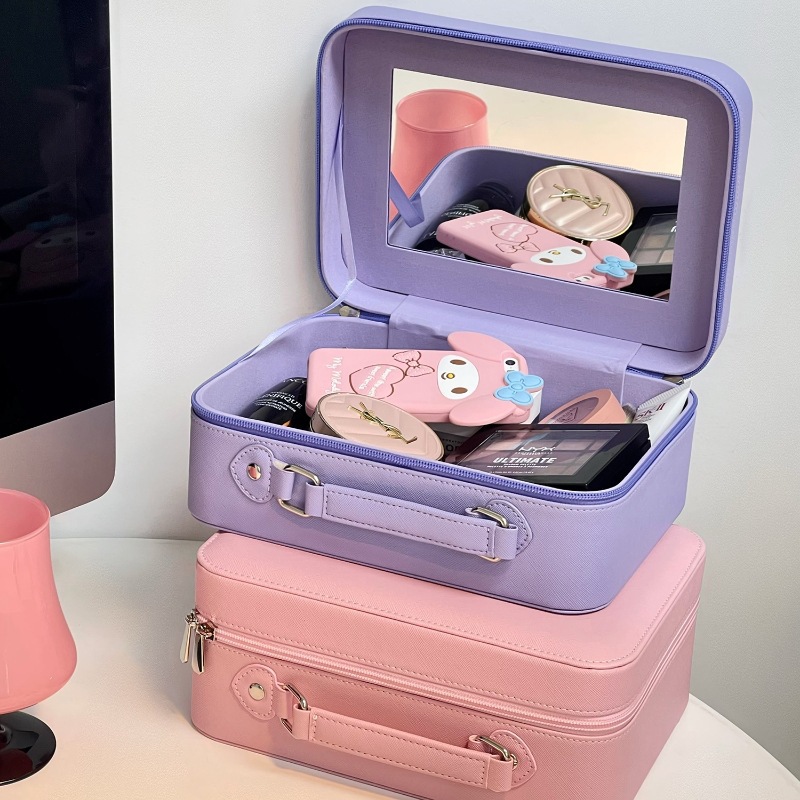 A high-appearation-level makeup bag with an ins style, extremely popular and simple makeup case with a mirror, a portable large-capacity travel makeup storage box full figure