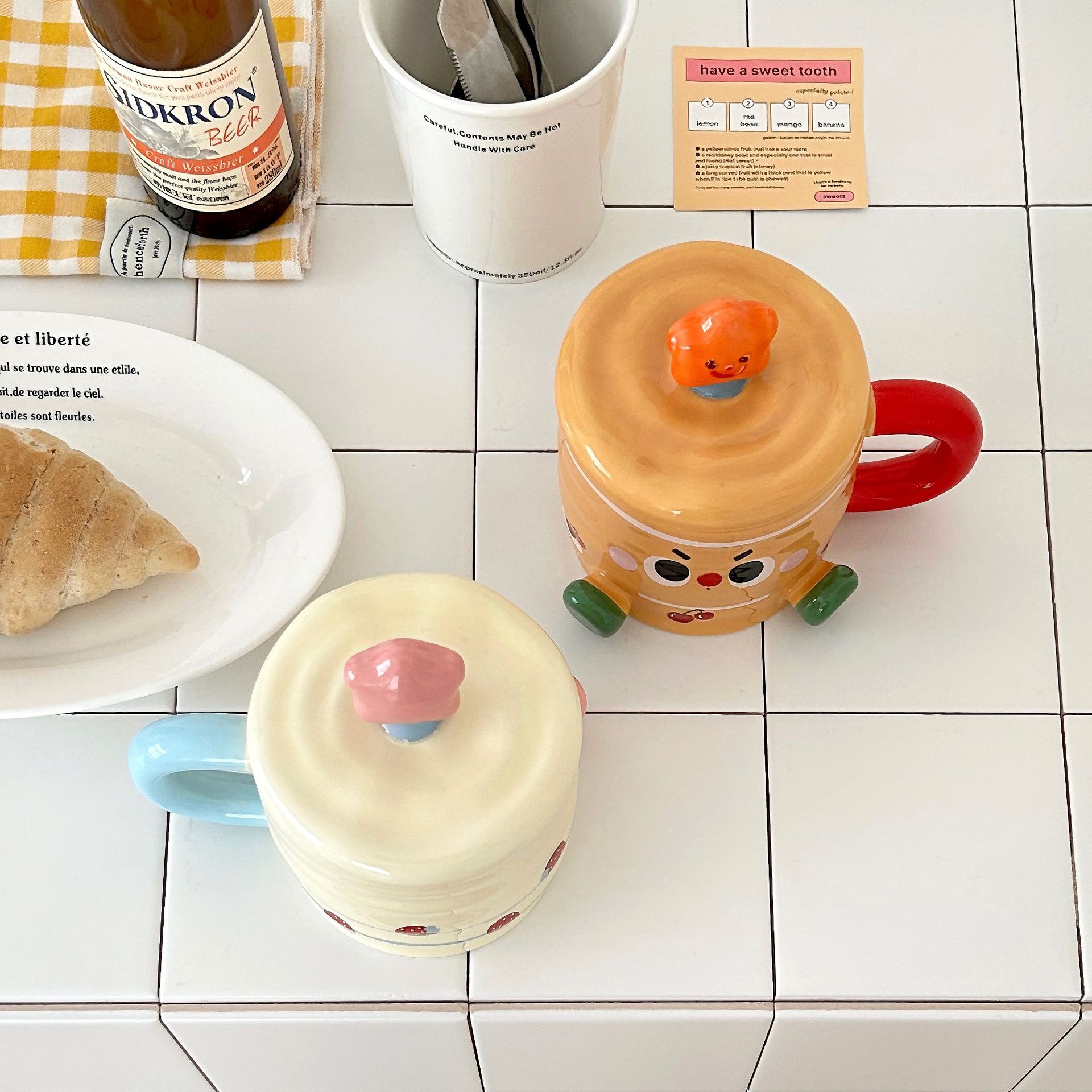 Cartoon couple mugs, birthday cake, ceramic cups with LIDS, milk breakfast cups, coffee cups, gifts, water cups, girls Item Picture