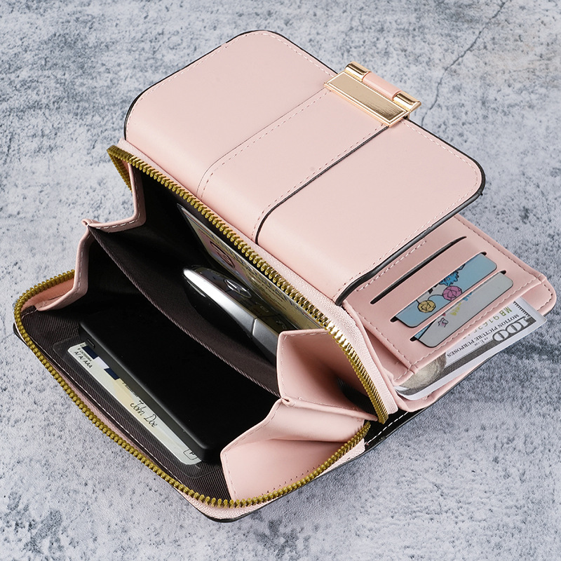 New cross-border multi-functional women's wallet, short, fashionable and multi-slot 30% off Wallet, solid color coin purse for students details Picture