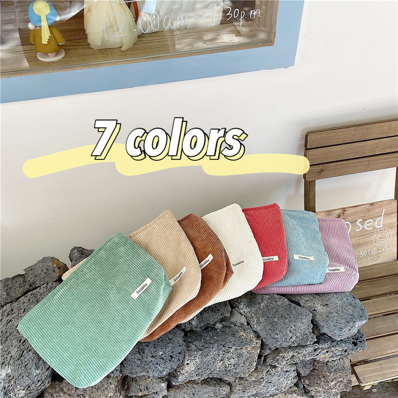 13161 Corduroy makeup bag for women, large-capacity lipstick touch-up, loose change, mobile phone, portable hand-held bag, solid color storage full figure