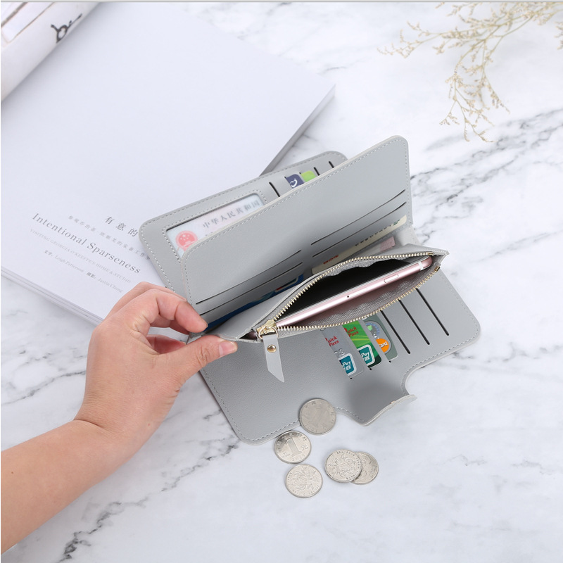2019 New Korean version wallet, women's long wallet, women's leather clutch, hand-held bag with multiple slots details Picture