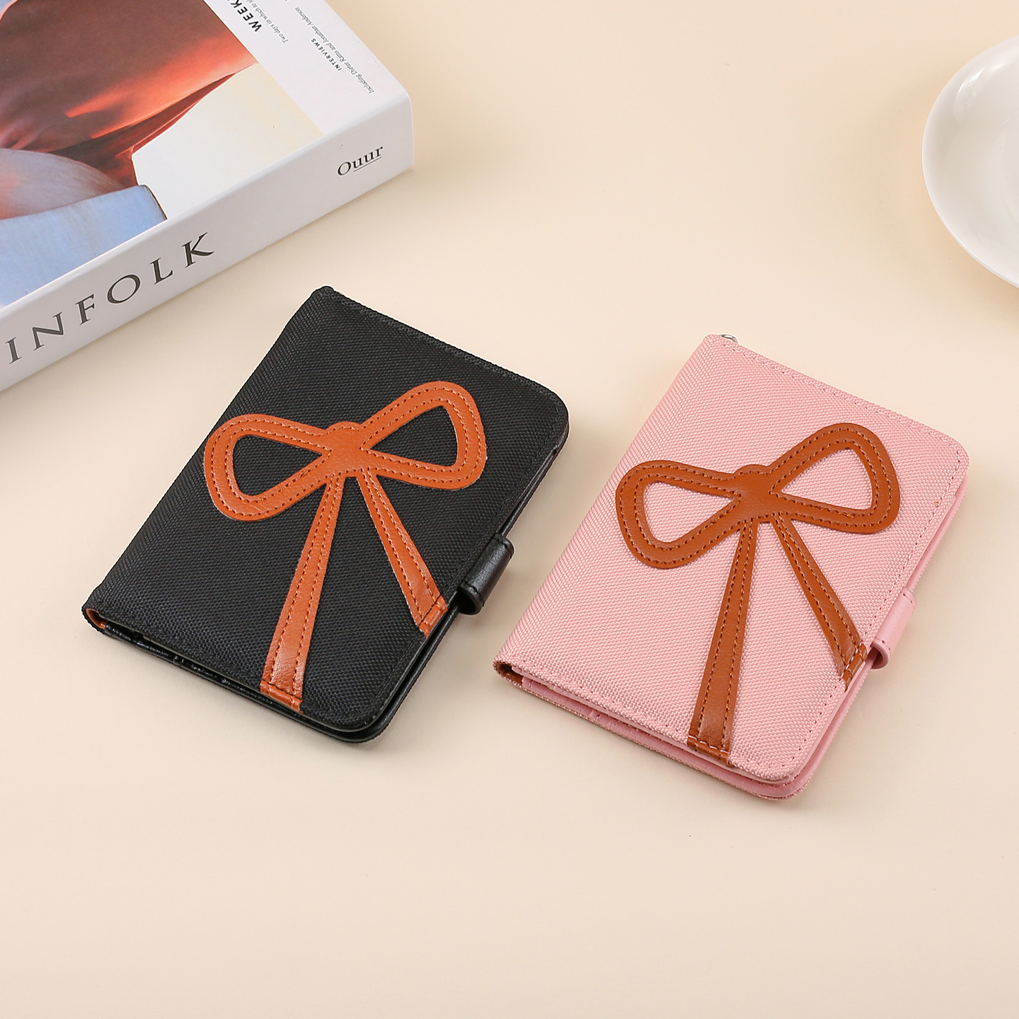 Korean-style bow leather passport holder, high appearance level, girlish heart, overseas travel air ticket, ID card collection bag details Picture