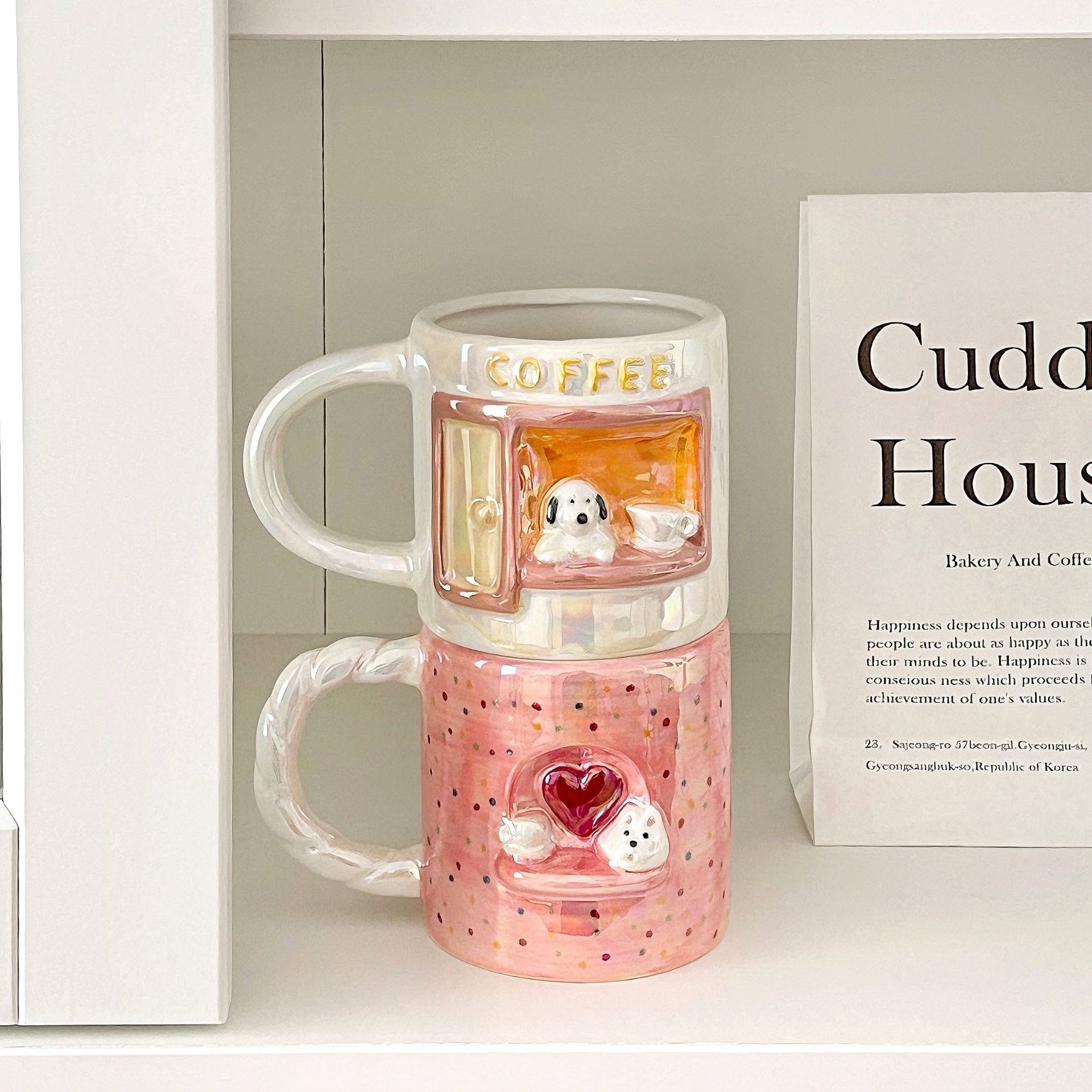 Cartoon heart-shaped puppy mug, girlish heart, high appearance level ceramic cup, couple breakfast coffee cup, high-temperature resistant water cup full figure