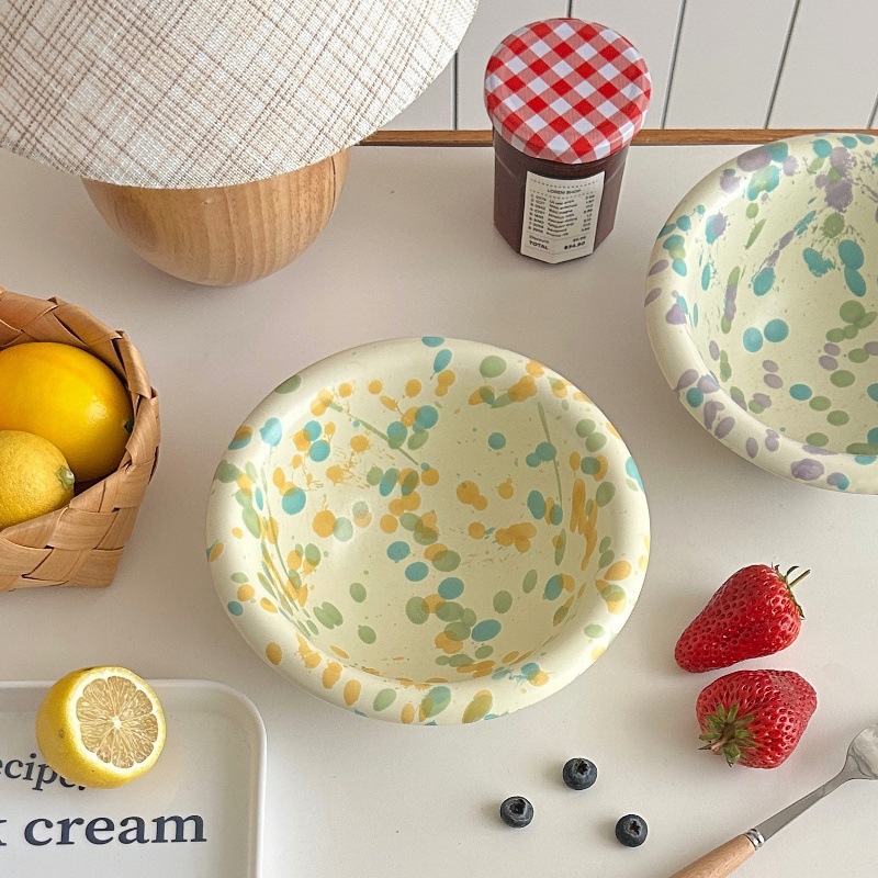 Ins-style colorful ink-wash bowls, high-appearance-level creative tableware, home breakfast fruit salad bowls, oat yogurt bowls and plates Specification drawing