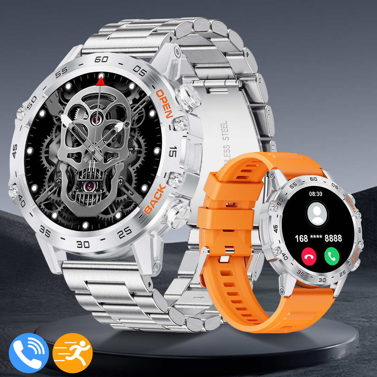 Cross-border Smartwatch K52 for Men, business, multi-functional, waterproof, health monitoring, blood pressure, heart rate, sports and outdoor full figure