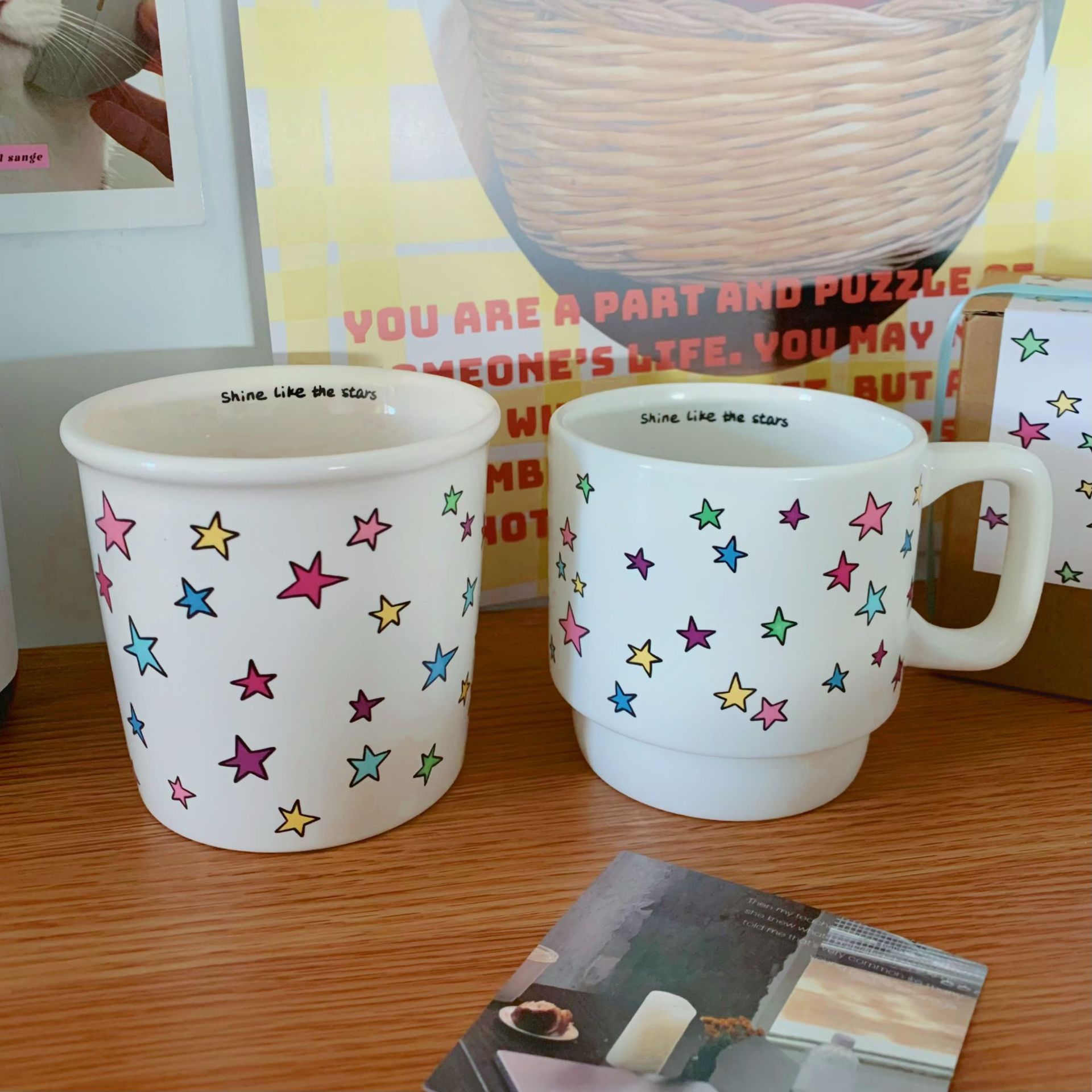 Original colorful star mugs, Instagram cute handle cups, ceramic cups, coffee cups as gifts, water cups Application Scenario