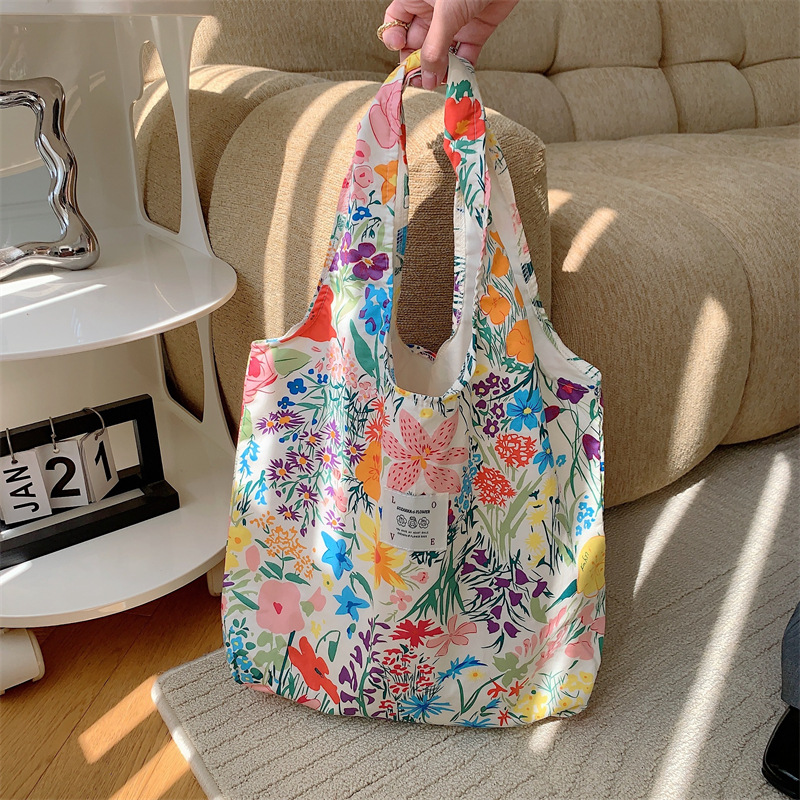 35204 Summer ins floral high-end canvas Bag, fresh and large capacity vest bag, shopping bag for shopping details Picture
