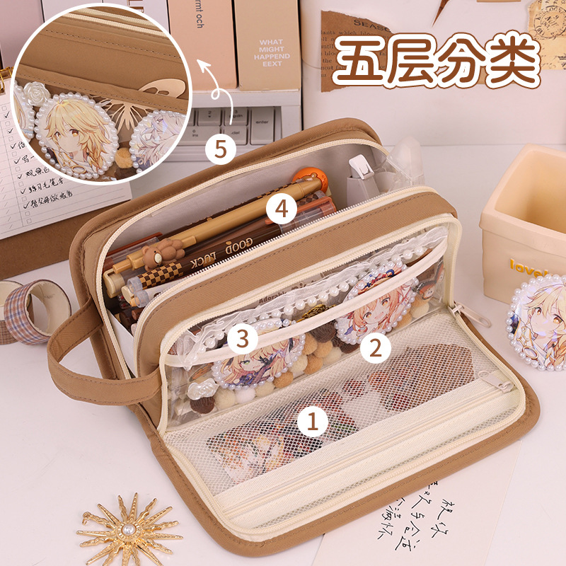 Simple pen case, large capacity, dirt-resistant, high-end transparent pen case for primary school students, stationery box, stationery bag, pencil case Application Scenario