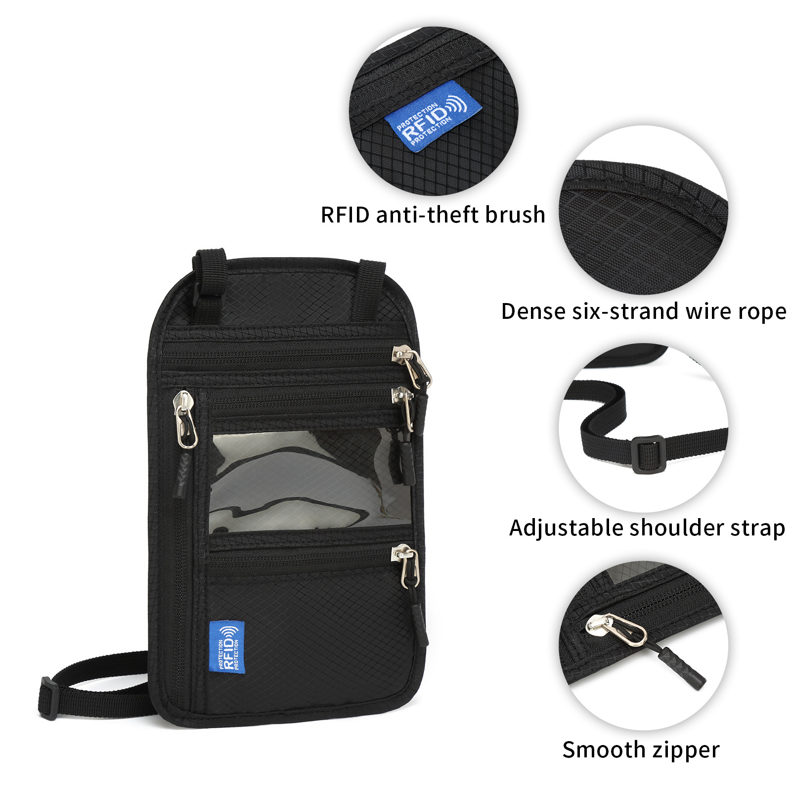 Factory direct sales of multi-functional overseas travel document bags, RFID neck passport bags, passport holders and document protection cases Specification drawing