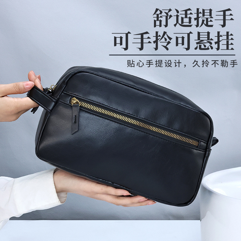 Cross-border men's pu toiletry bag with zoned storage, high appearance level, large capacity, travel portability, hand-held cosmetics storage bag Application Scenario