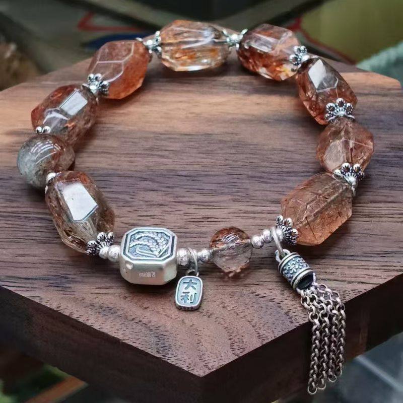 国潮系列大吉大利优雅咖啡色玻璃经典新中式流苏手串闪亮清凉大女主手串104145