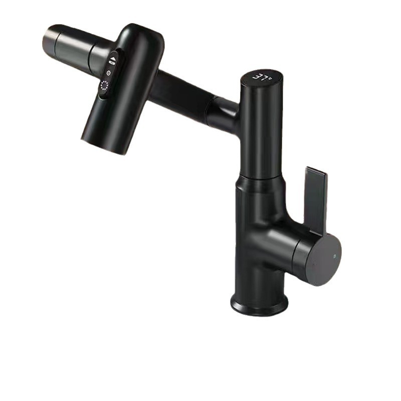 All-copper household digital display gun, grey mouthwash faucet, bathroom sink, washbasin, rotatable faucet Item Picture