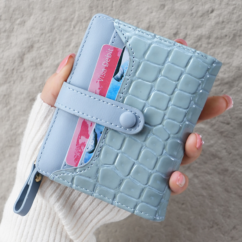 2023 New women's stone and crocodile patterned wallet with buckle, short Korean-style card case, zipper and multi-compartment coin purse full figure