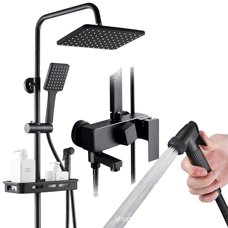 Wholesale of household black constant-temperature shower heads, all-copper shower heads for bathrooms, and complete sets of bathroom shower pressure boosting Item Picture