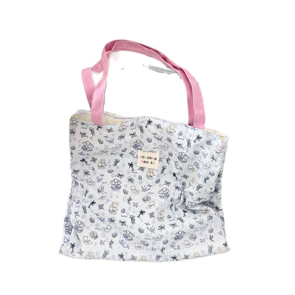 5443 [Copyrighted Edition] Contrasting color single-shoulder canvas bag, Large capacity Work commuting bag, summer hand-carry for student girls Item Picture
