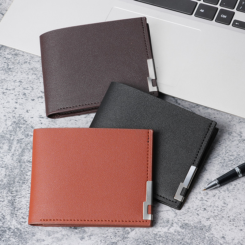 Men's short wallet, Korean version, iron edge, young men's horizontal multi-slot wallet, trendy business card case in stock full figure