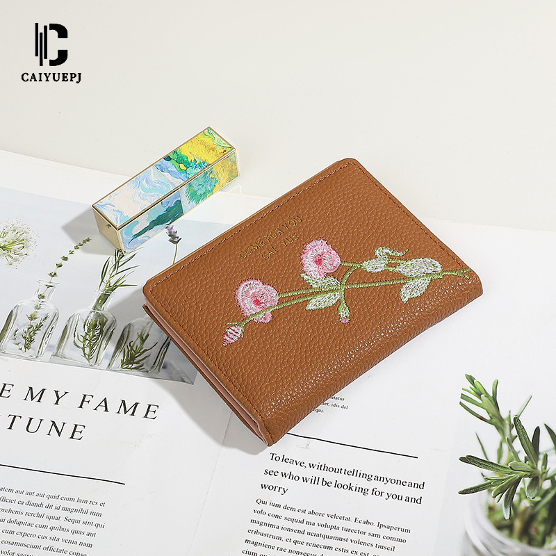 Cross-border wholesale trendy women's coin purse, short and fashionable embroidered wallet, convenient for daily use with multiple card slots Specification drawing