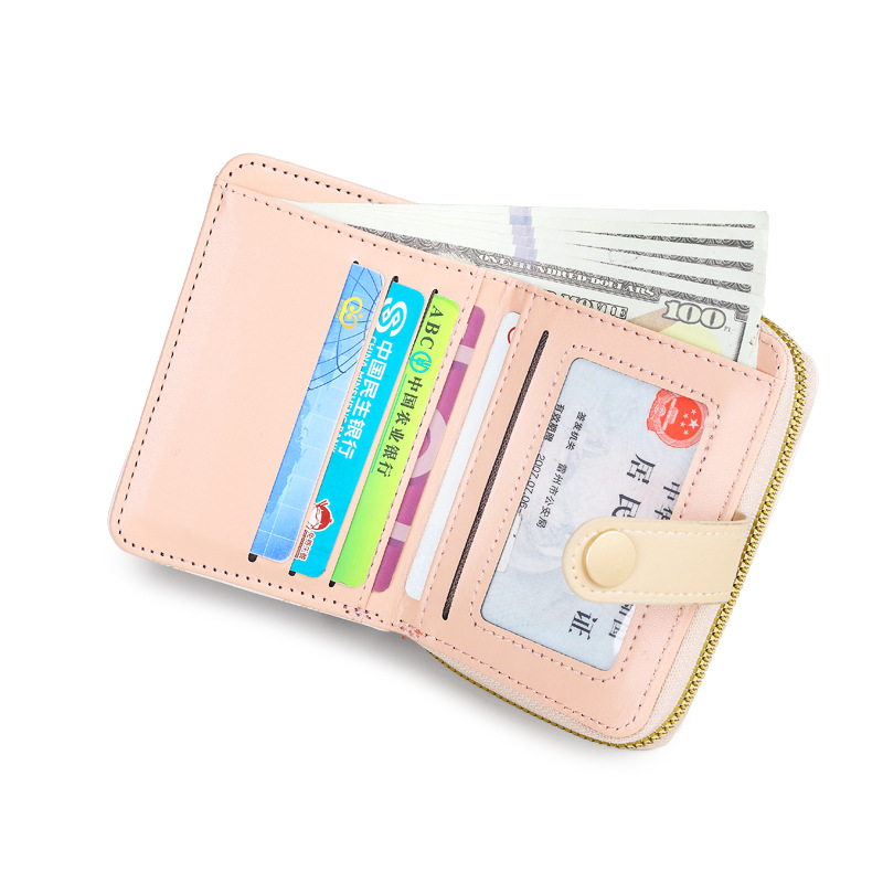 A simple and cute little cat Japanese-style lady's buckle pocket, a portable multi-functional short wallet for women, and a card case Specification drawing