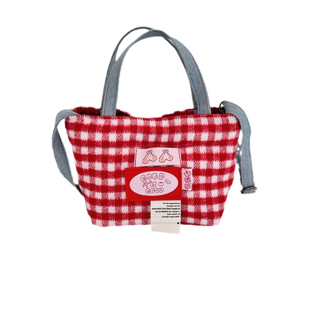 48141 Korean version ins woolen checkered Tote bag for Women 2024 New stylish and Versatile commuter crossbody handbag Item Picture