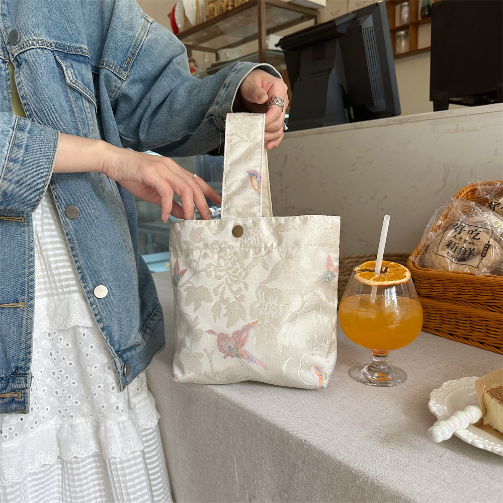 4592 ins Brocade Butterfly Work Small Handbag, Small Canvas Bag, Shopping tote bag, Bucket Bag, organizing and storage bag details Picture