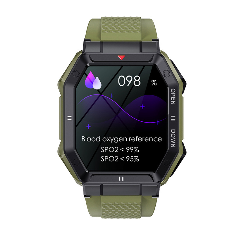 The new K55 outdoor smartwatch features Bluetooth call, all-day heart rate, blood pressure, blood oxygen, stopwatch, music and multiple sports modes Item Picture