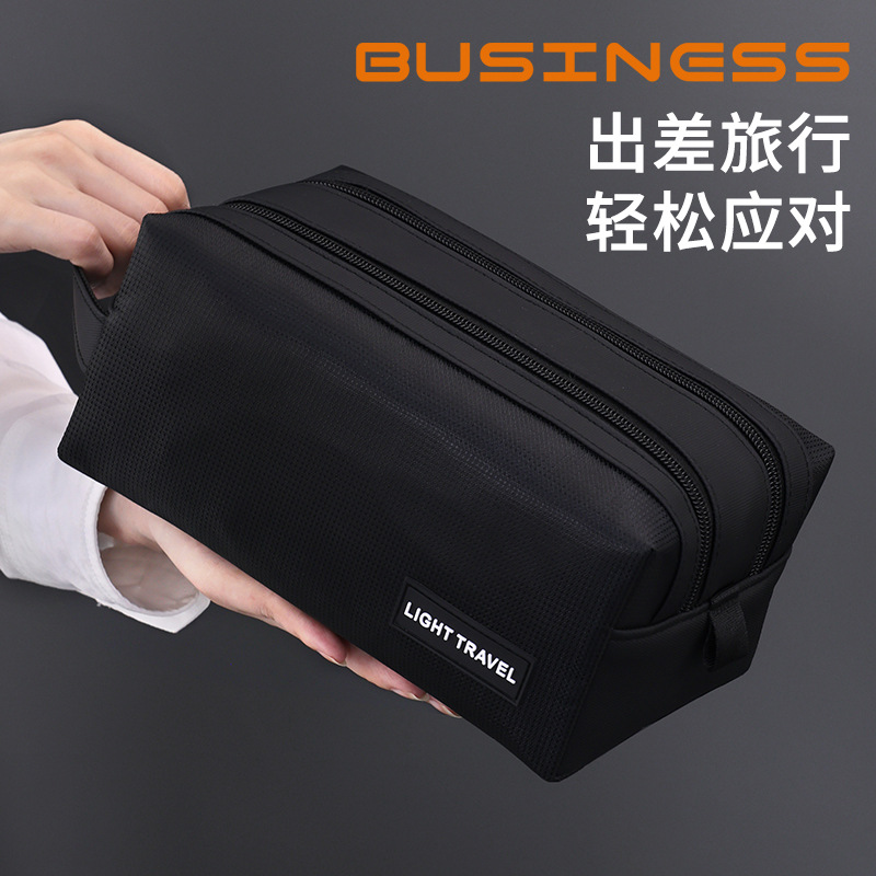 Cross-border new product: Double-zipper dry-wet separation men's toiletry bag, travel portable, zoned and layered cosmetics storage bag full figure