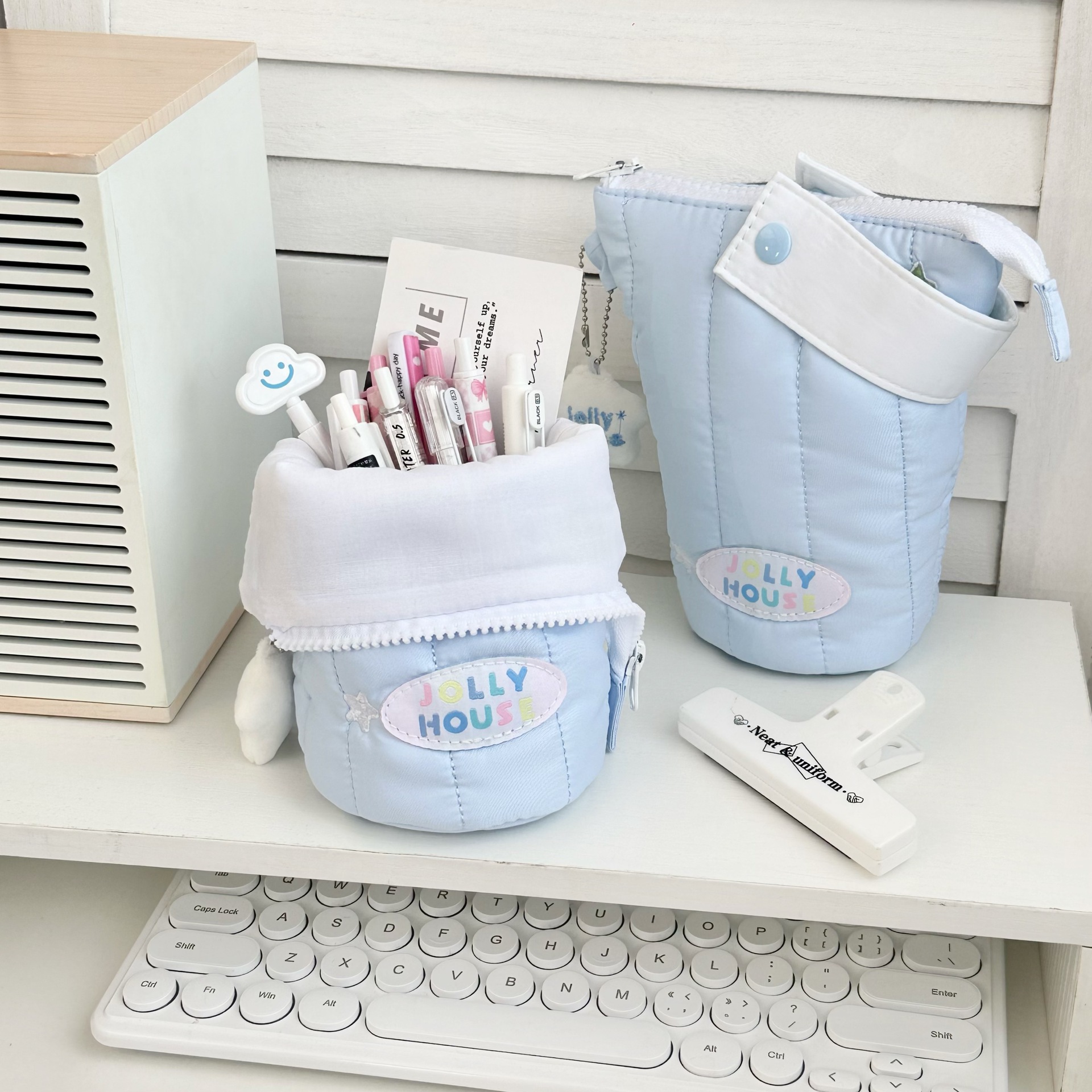 Japanese-style simple pen holder and case, ins style for boys and girls, high school students, large-capacity stationery box, standing stationery bag Specification drawing