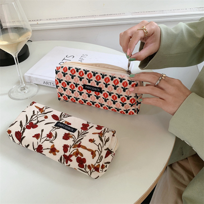 【 In Stock 】11271 Corduroy Retro Artistic Pen Case, ins Japanese-style Student Makeup Bag Storage and Organization Bag Item Picture