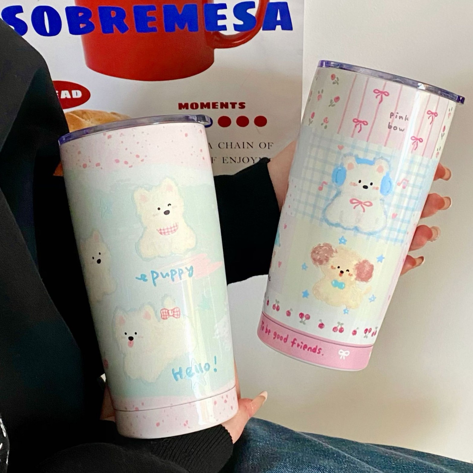 Super cute West Highland dog portable cup, water cup, women's portable large-capacity straw cup, high-temperature resistant insulated cup Specification drawing