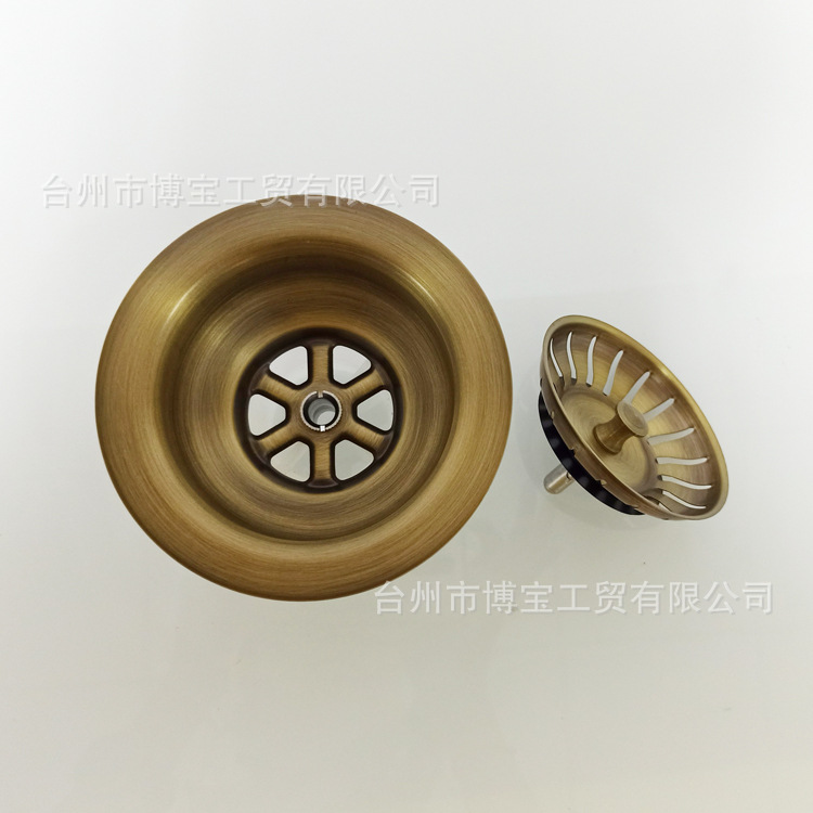 Wholesale manufacturer of retro copper kitchen drainpipe, sink, filter screen, single and double sink drain Specification drawing