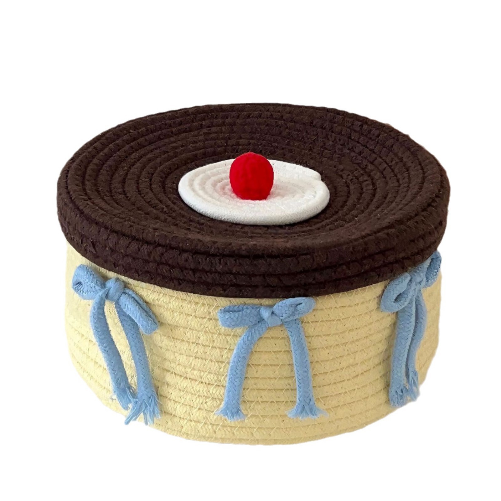 Home covered storage basket, desktop storage box, ins hand-woven storage basket, cotton rope, bedroom basket, round Item Picture