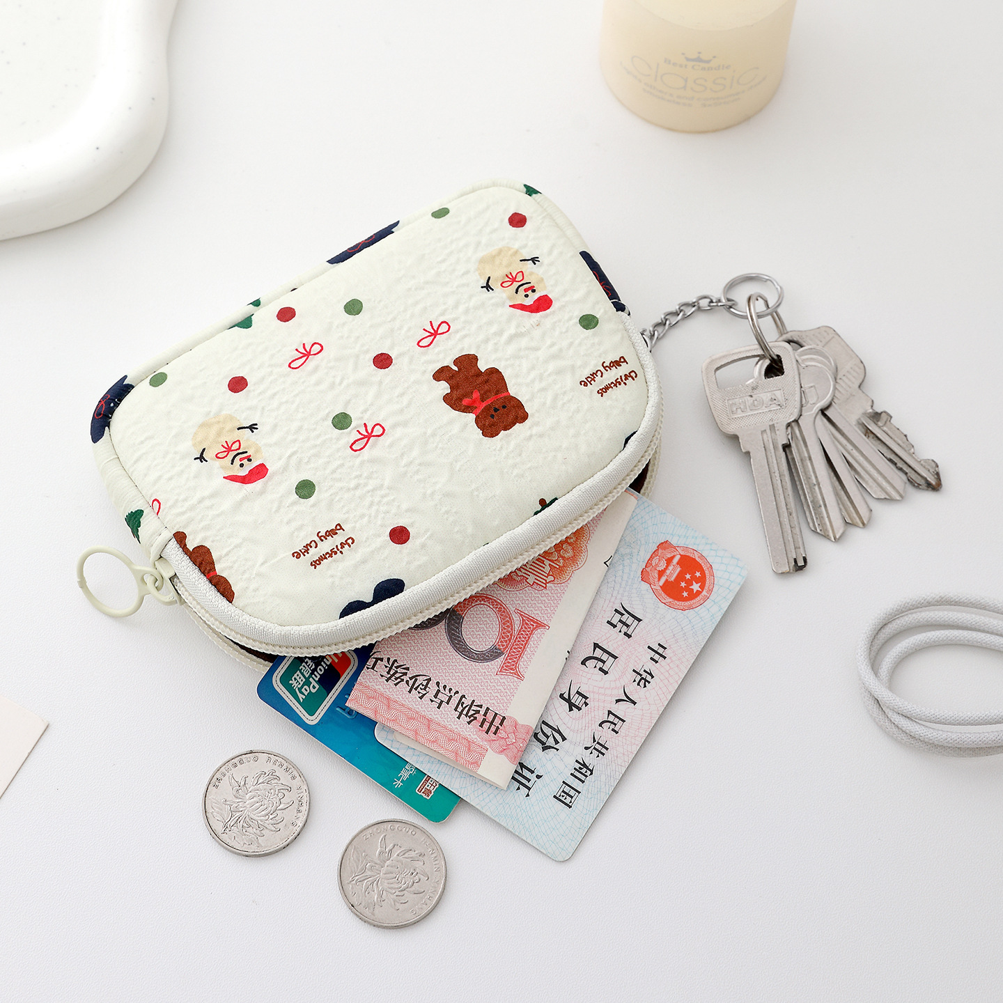 New cartoon bear coin purse, InS-style portable button makeup bag, multi-functional coin purse, ID card storage bag Specification drawing