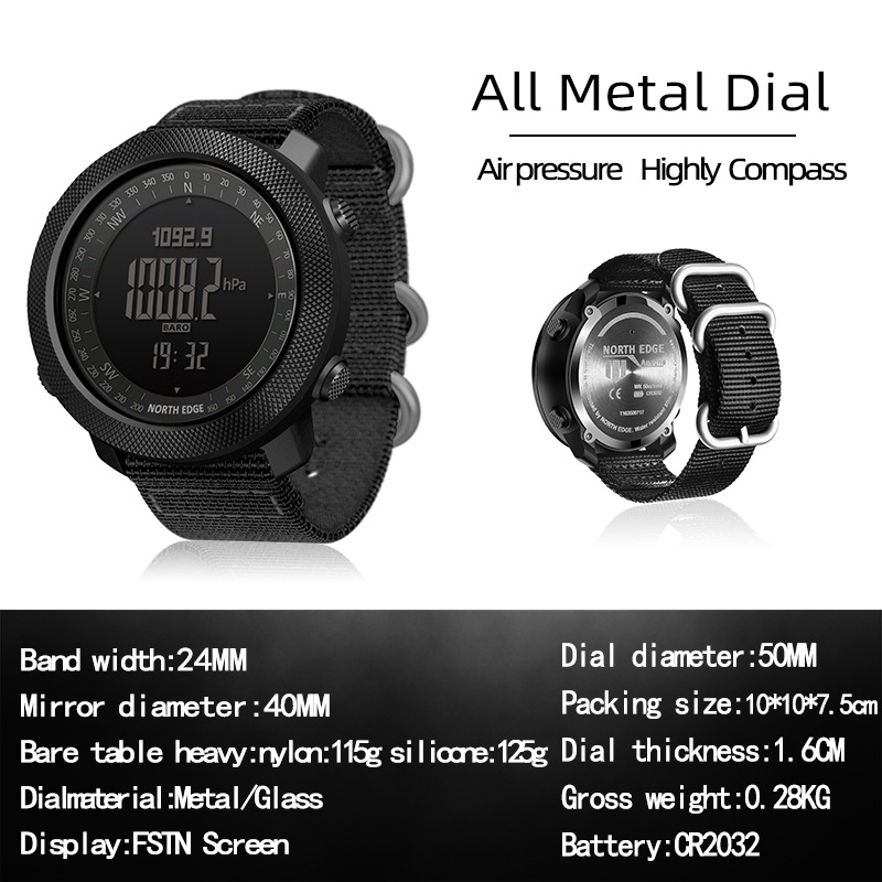 Outdoor sports smart waterproof watch, color silicone high pressure compass thermometer, metal watch Specification drawing