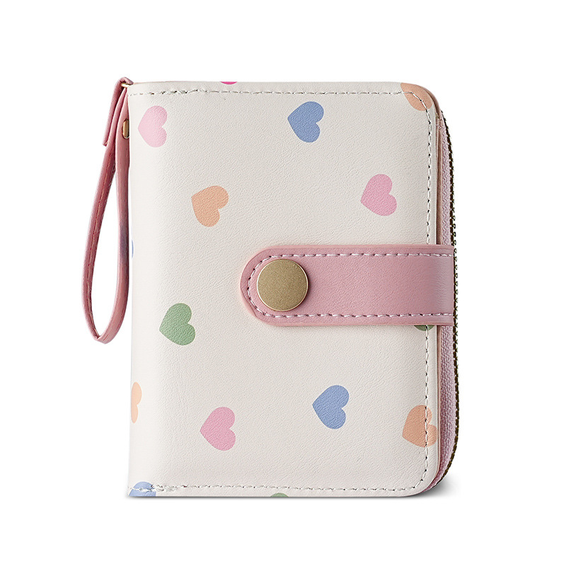 New simple and heart-shaped little cat Japanese-style women's buckle pocket, hand-held multi-functional short wallet for women Item Picture