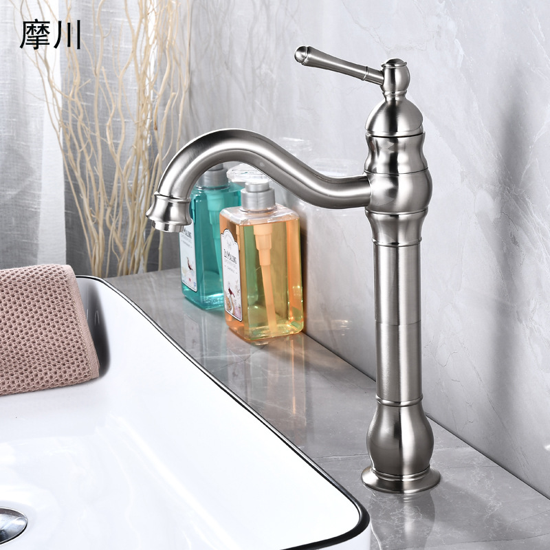 Step into the foreign trade washbasin, hot and cold water faucet, brass black antique black paint, nickel brushed, antique American kitchen faucet Specification drawing