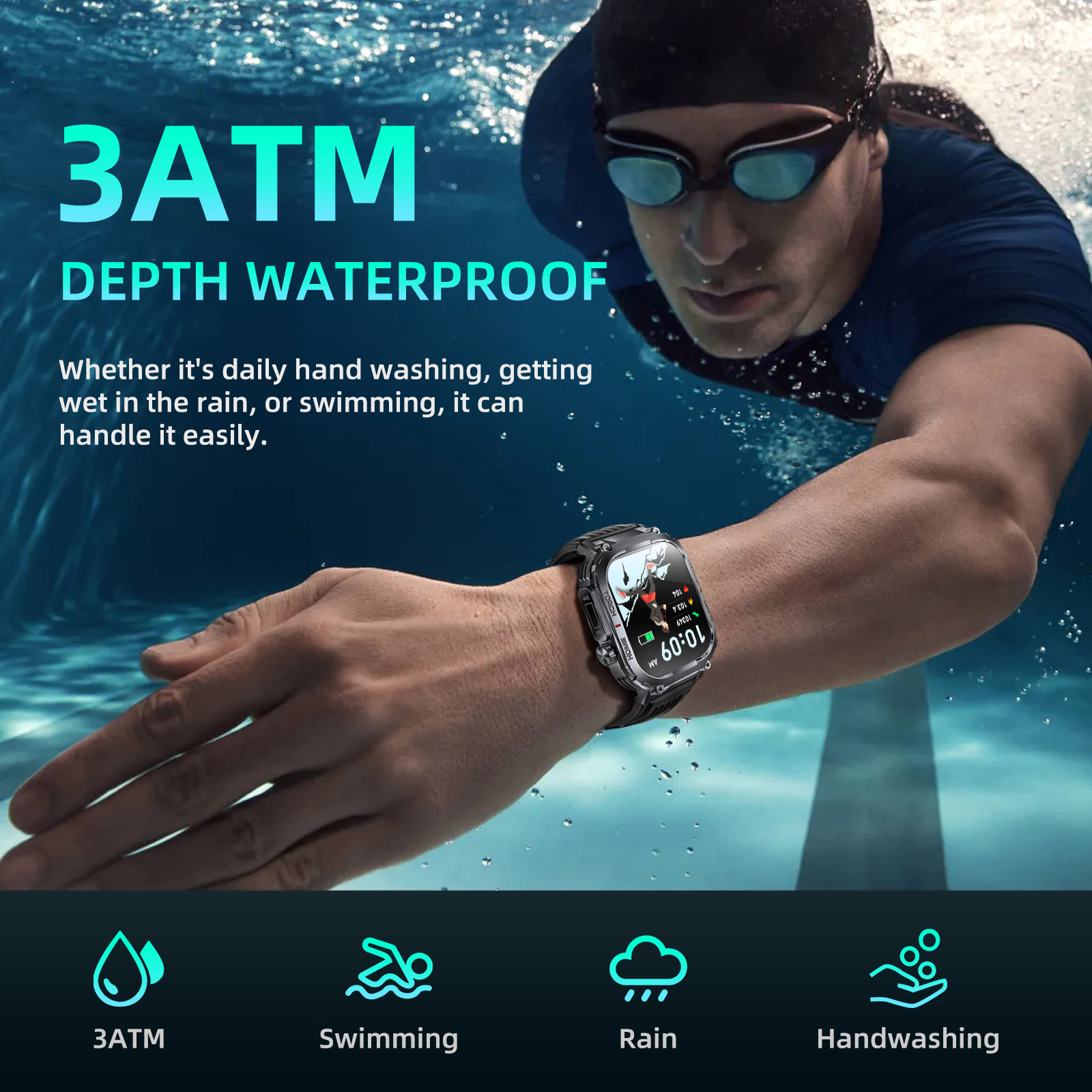 The new outdoor sports smartwatch S320B features Bluetooth communication and is water-resistant with a compass and 3ATM details Picture