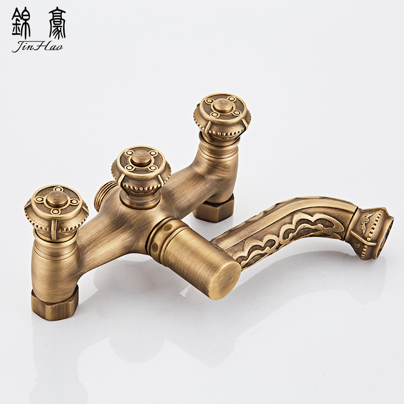 All-copper retro simple showerhead, European-style carved bathtub showerhead, cold and hot water mixing valve, bathroom handheld small showerhead set Specification drawing