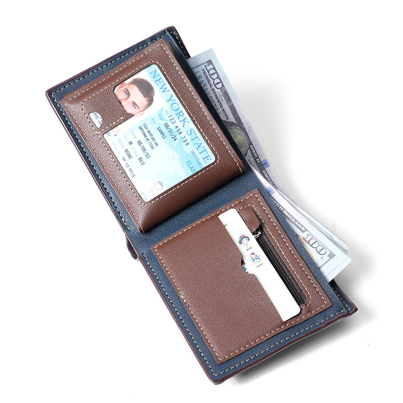 Men's short, multi-slot business wallet, fashionable men's zipper coin purse, large-capacity men's youth wallet Specification drawing