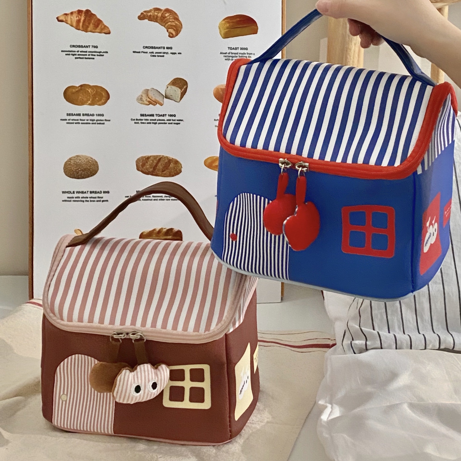 A new large-capacity portable travel toiletries storage bag for women in 2025 with contrasting color stripes details Picture