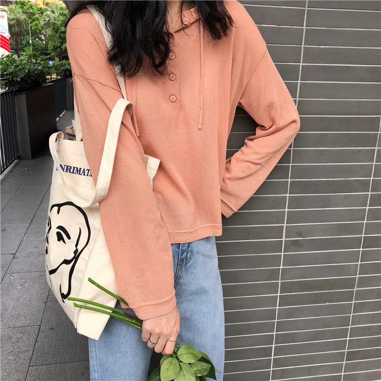 【 In Stock 】A224 Korean Instagram style simple women's portrait printed canvas bag, single-shoulder bag, outer pocket cloth bag details Picture